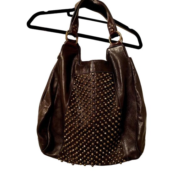 Leatherock USA Unlined Brown Leather Studded Satchel Hobo Handbag +Dustbag - Picture 1 of 12